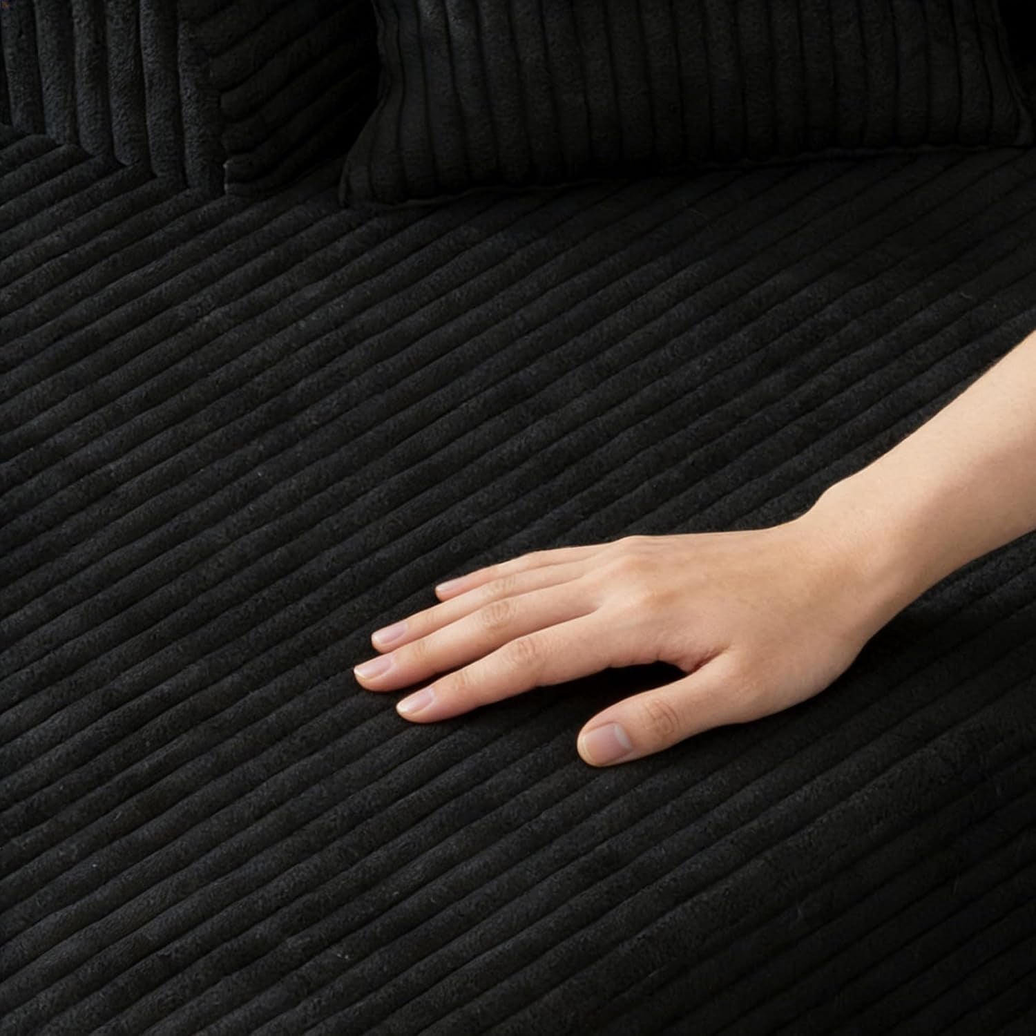 106" Boneless Sectional Sofa, Corduroy Modular L Shaped Couch with Deep Seat Chaise, Cloud Style Oversized Sectional Couch for Living Room, No Assembly, Left Facing, Black