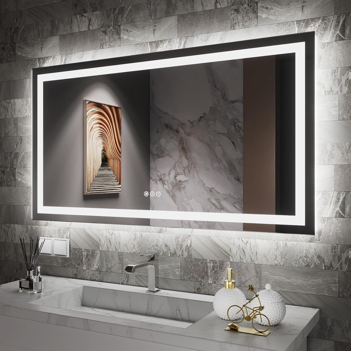 Amorho LED Mirror for Bathroom, 24"x30" with Front Light and Backlight | Stepless Dimmable, Anti-Fog, gallery view 42