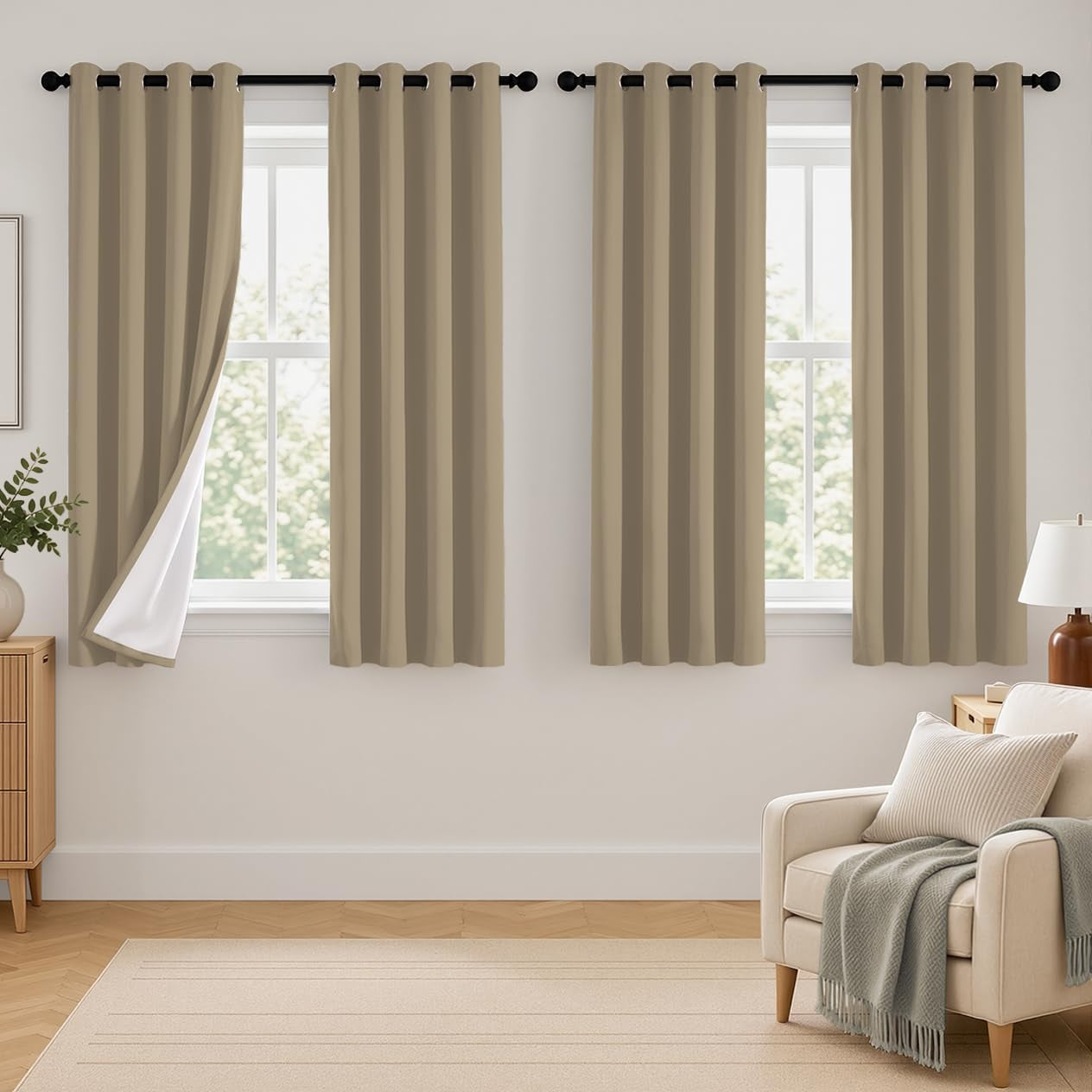 2 Panels 100% Blackout Curtains, Midweight Grommet Drapes | Thermal Insulated Drapes With White Backing, gallery view 75