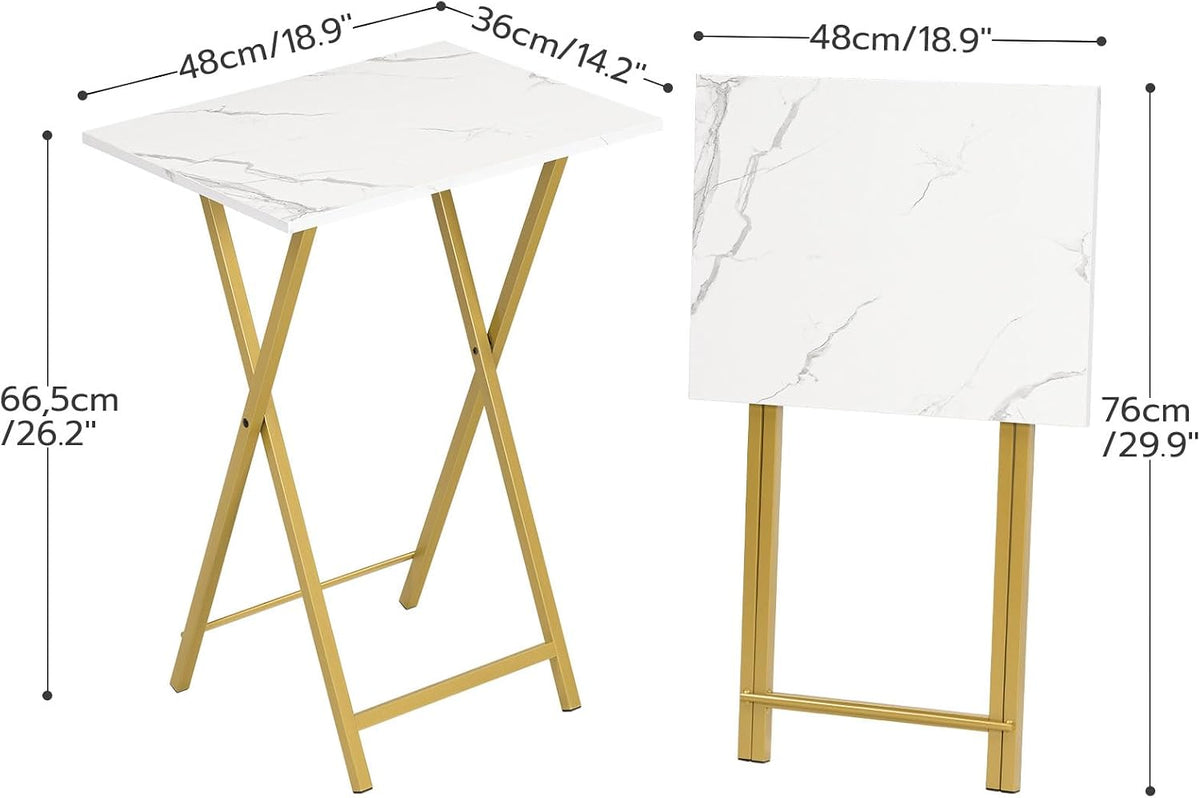 Dimension diagram showing tabletop 18.9 in x 14.2 in and 26.2 in standing height plus folded view