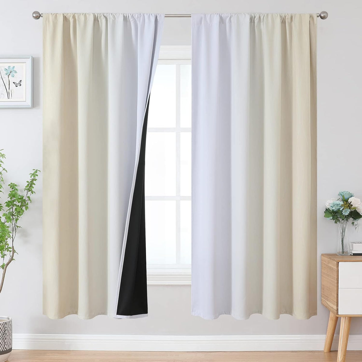 Brown and Greyish White Ombre Blackout Curtains for Bedroom 2 Panels 52x84 | Estelar Textiler Gradient, gallery view 68