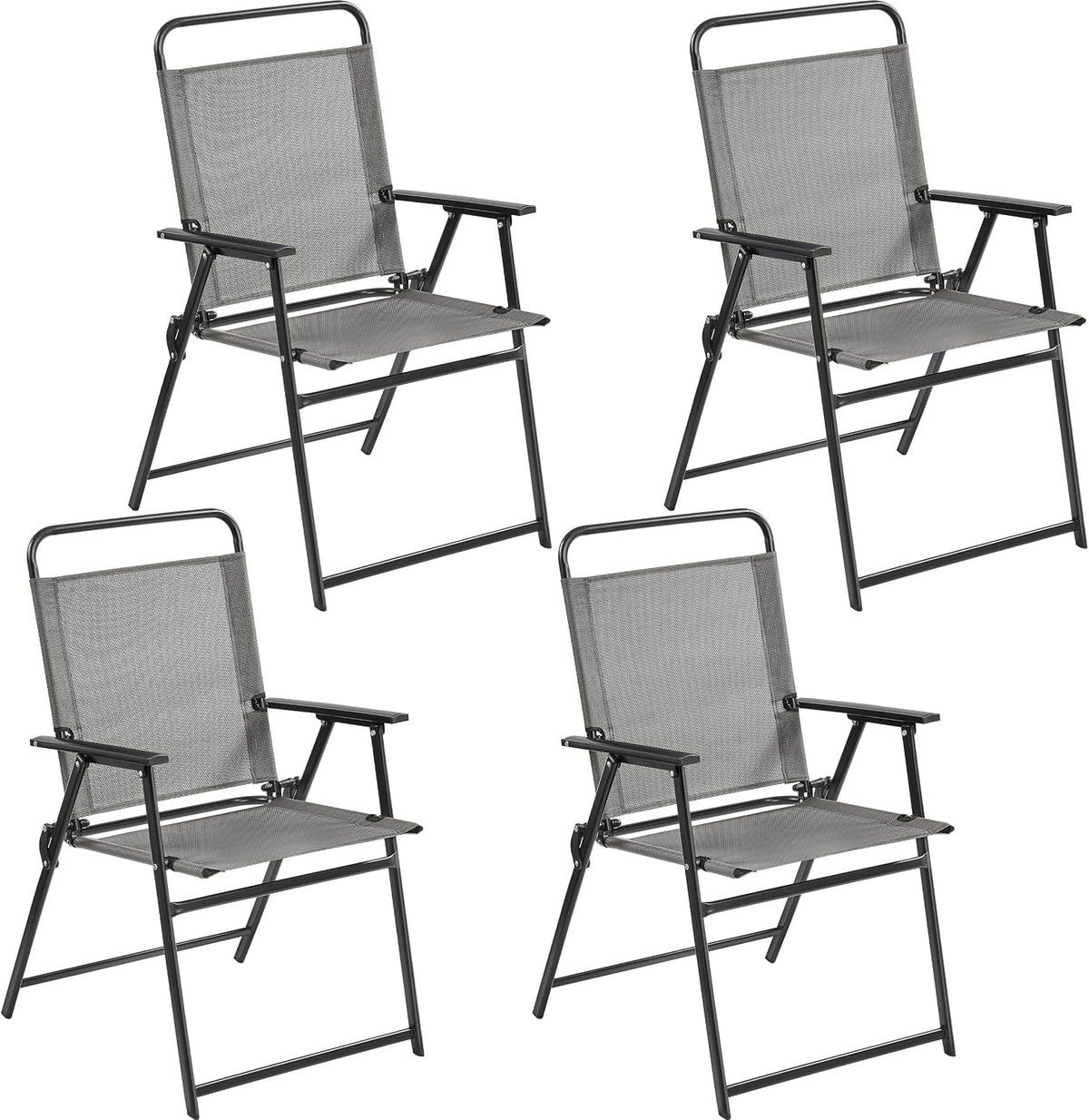 Four identical folding lawn chairs arranged in a two-by-two grid on a white background.