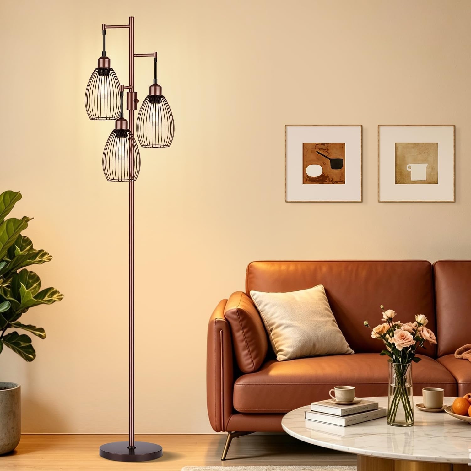 Dimmable Floor Lamp, 3 x 800LM LED Edison Bulbs Included, Farmhouse Industrial Floor Lamp Standing Tree, gallery view 11