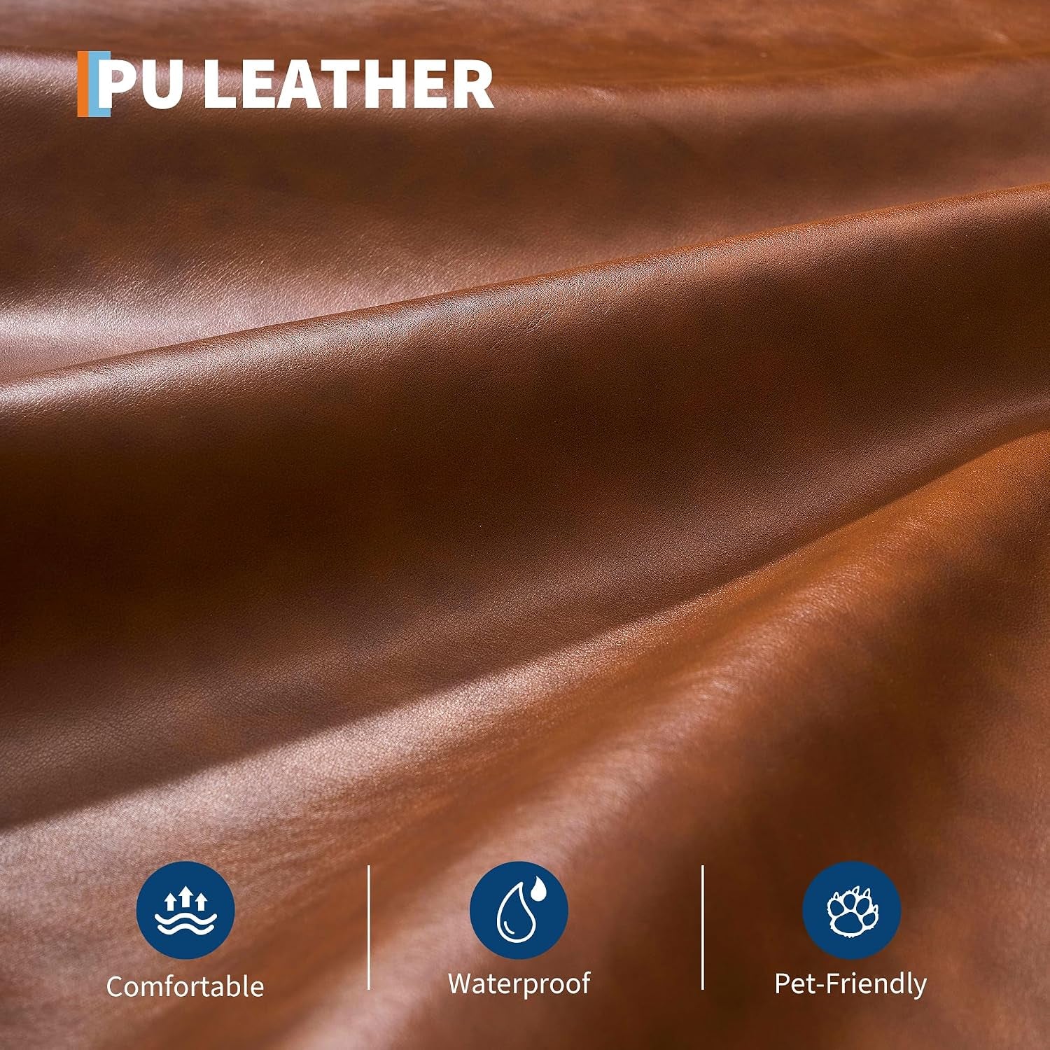 Close-up of smooth brown faux leather texture with gloss highlights