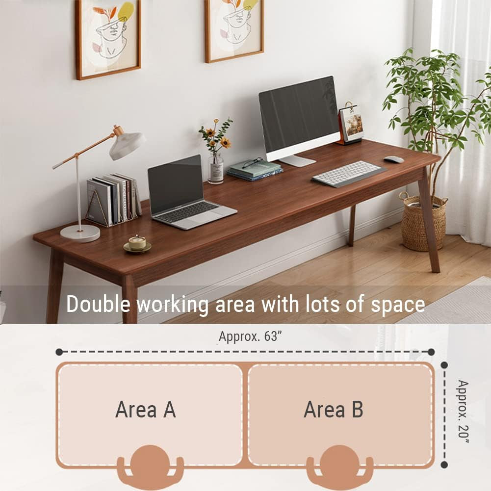 Walnut desk top showing a double working area graphic with two seating zones