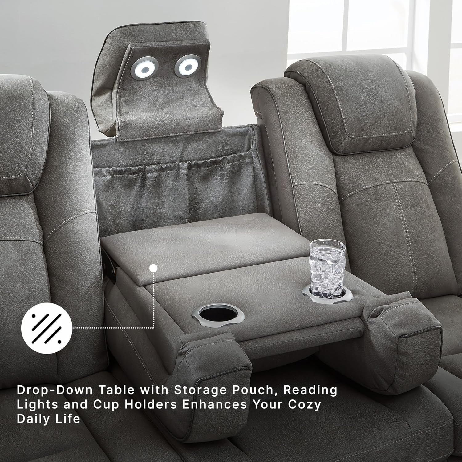 Signature Design by Ashley Next-Gen Durapella Modern Faux Leather Power Reclining Sofa with Adjustable Headrest, Gray