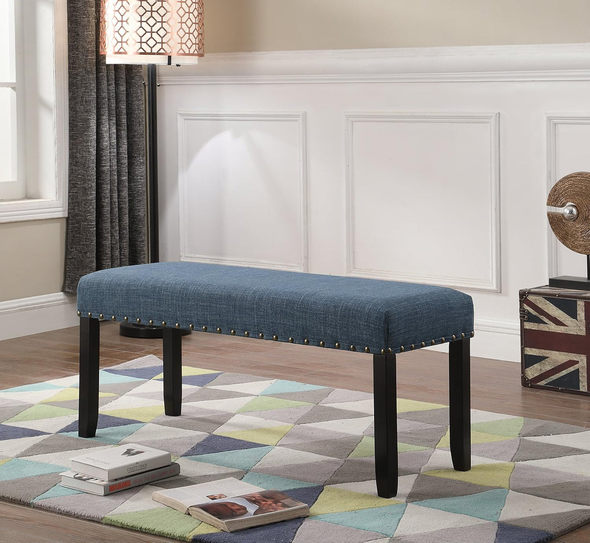 Roundhill Furniture Biony Fabric Dining Bench with Nailhead Trim, Tan, gallery view 9
