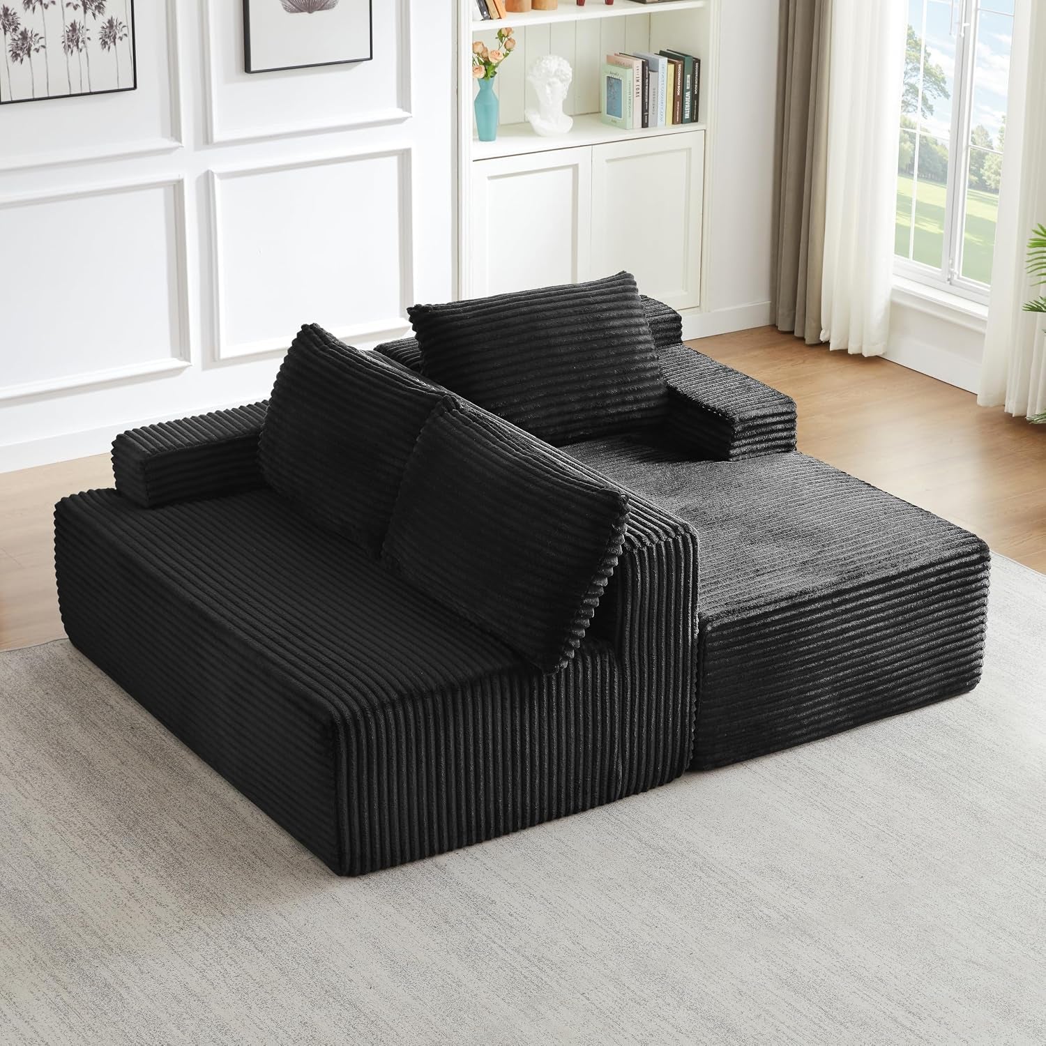 96" L Shaped Sectional Sofa Boneless Cloud Couch for Living Room - Corduroy Memory Foam Modular Sofa Compression Couches with Deep Seat for Living Room Bedroom, No Assembly