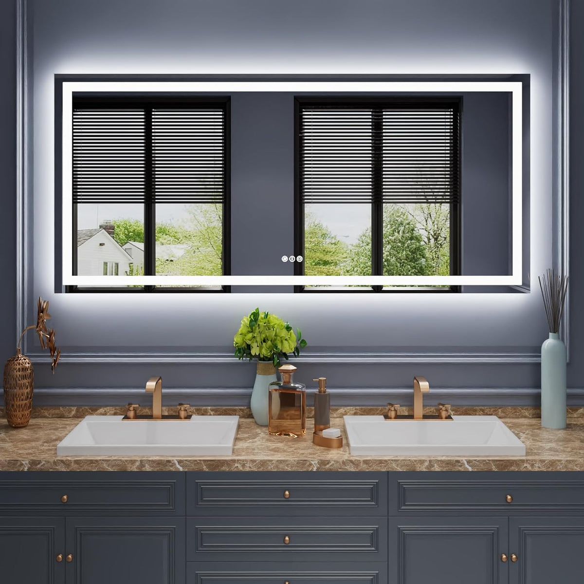Amorho LED Mirror for Bathroom, 24"x30" with Front Light and Backlight | Stepless Dimmable, Anti-Fog, gallery view 62