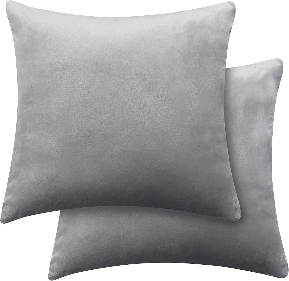 Front-facing pair of smooth gray pillow covers shown against a white background.