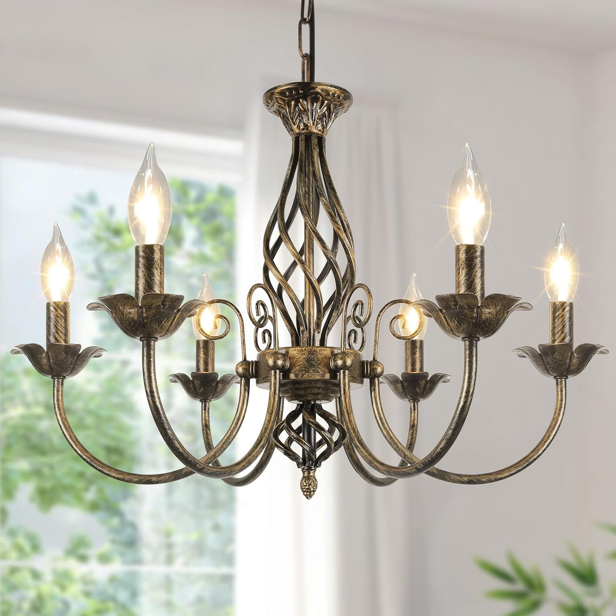 VerRon 22" Matte Black 6-Light Farmhouse Candle Chandelier for Dining Room | Rustic Industrial Pendant, gallery view 11