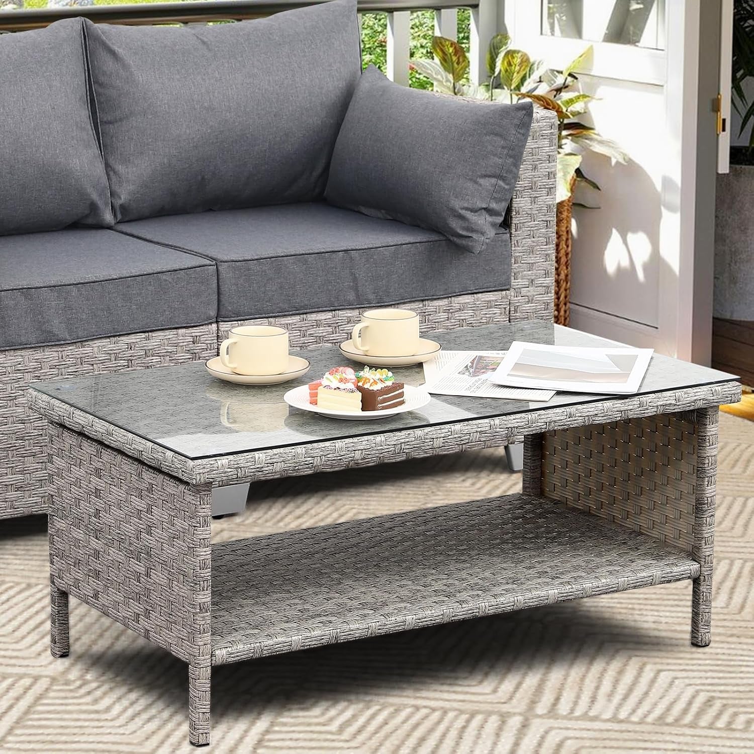 Outside Patio Table 46 Inches Outdoor Coffee Table with Storage Outdoor Dining Table, Grey