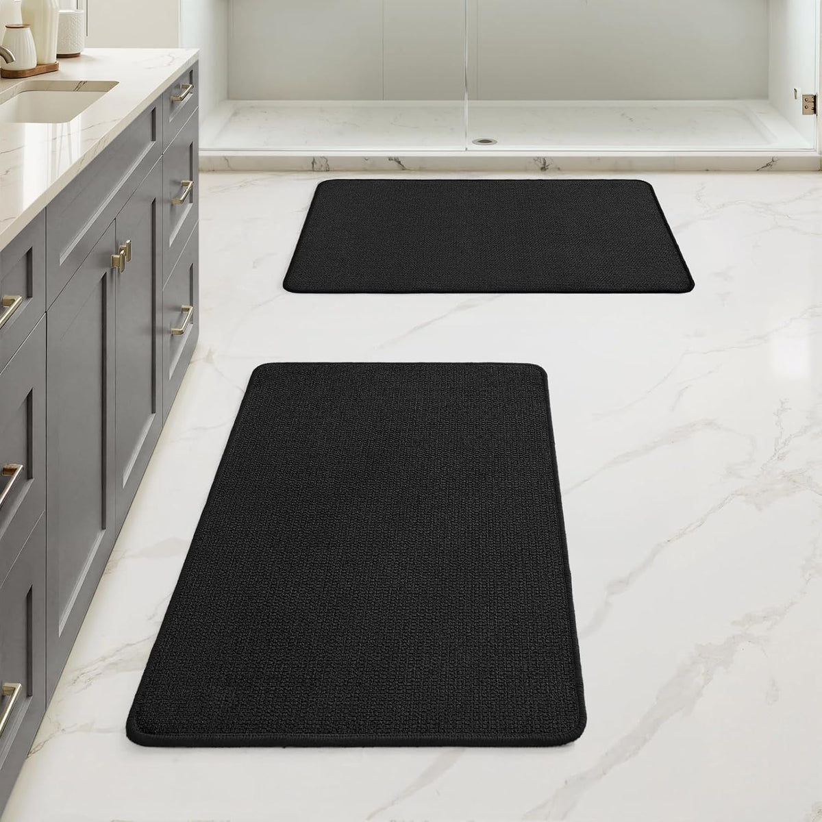 MIULEE Set of 2 U-Shaped Toilet Bathroom Rug and Mat Beige 17"x27"+20"x24"