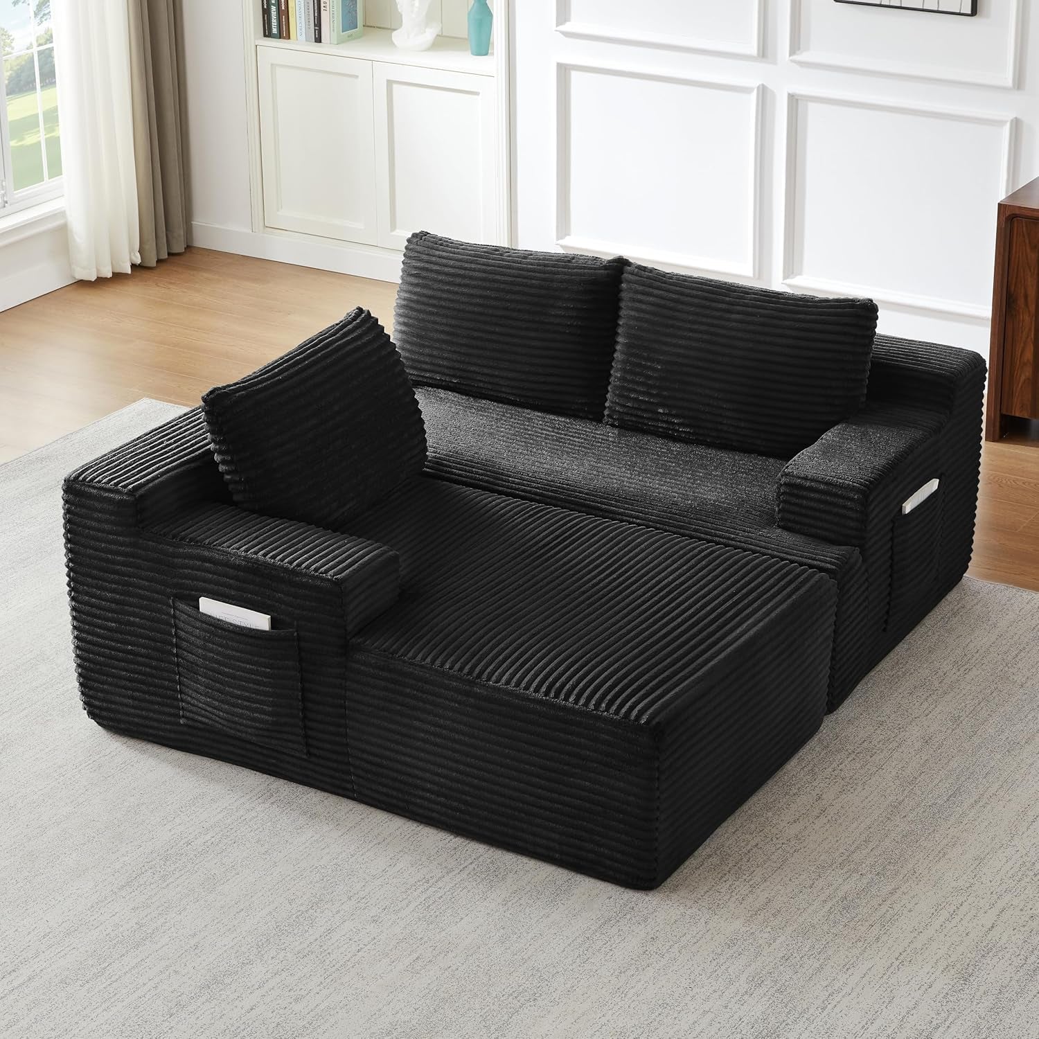 96" L Shaped Cloud Sectional Couch with Chaise, Deep Seat Modular Sectional Sofa Corduroy Memory Foam Sofa Boneless Couches for Living Room Bedroom, No Assembly Required