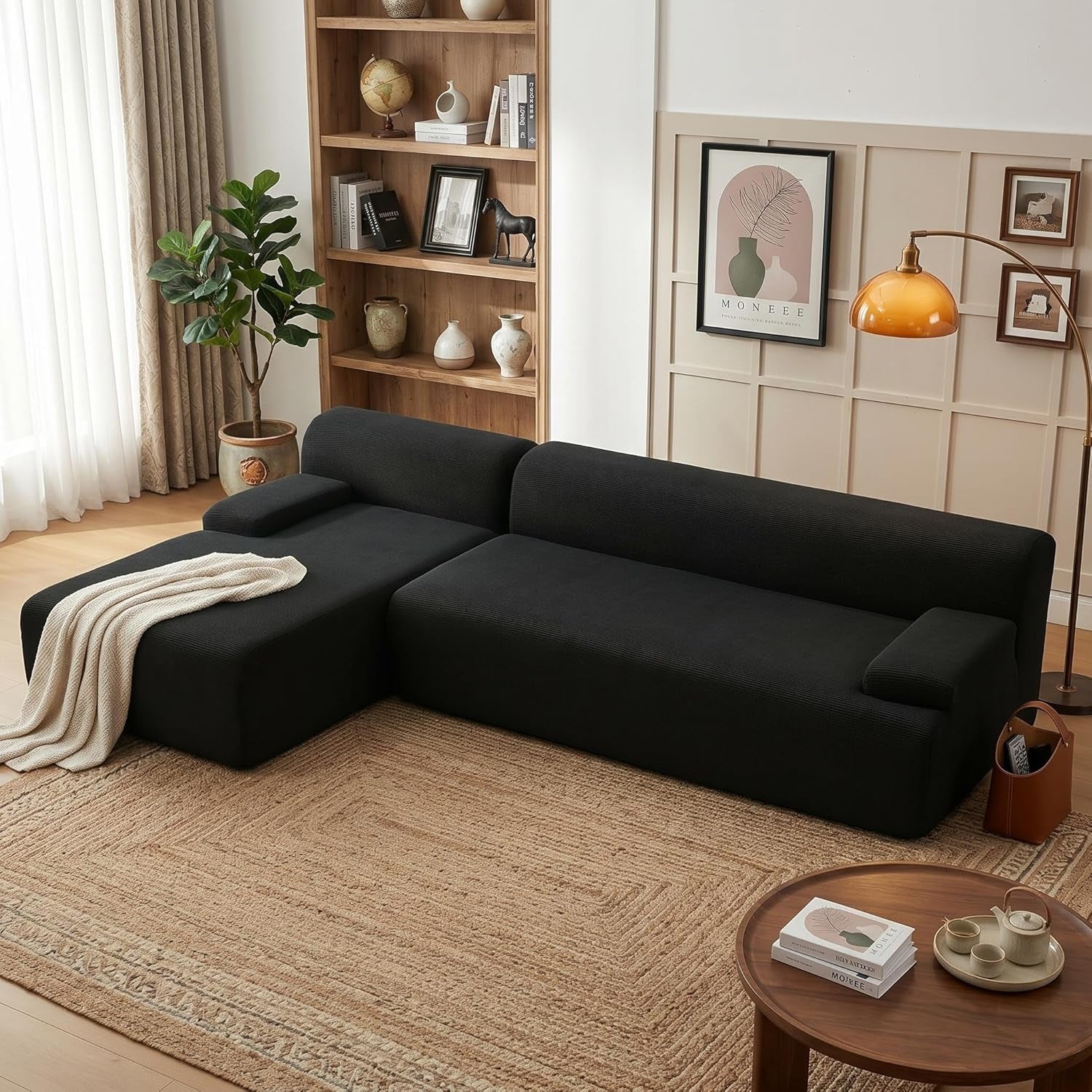 Oversized 108" Corduroy Cloud Sectional, Left-Facing Chaise Boneless Modular Sofa, Soft Deep Lounger for Living Room, No Assembly Needed