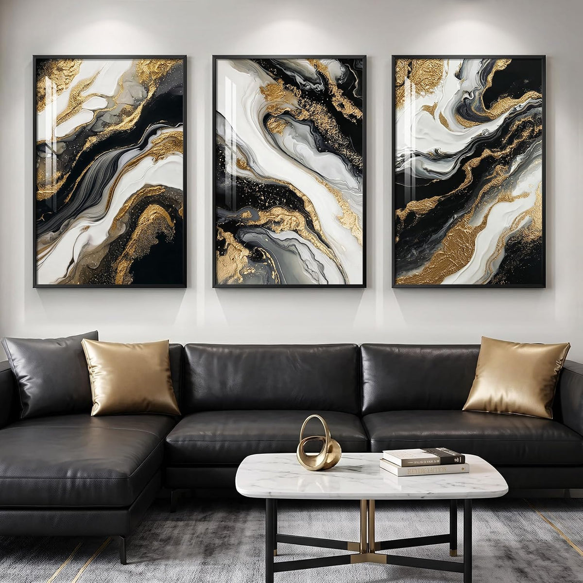 Framed Black and White Abstract Wall Art for Living Room, 3 Piece 24x36 In