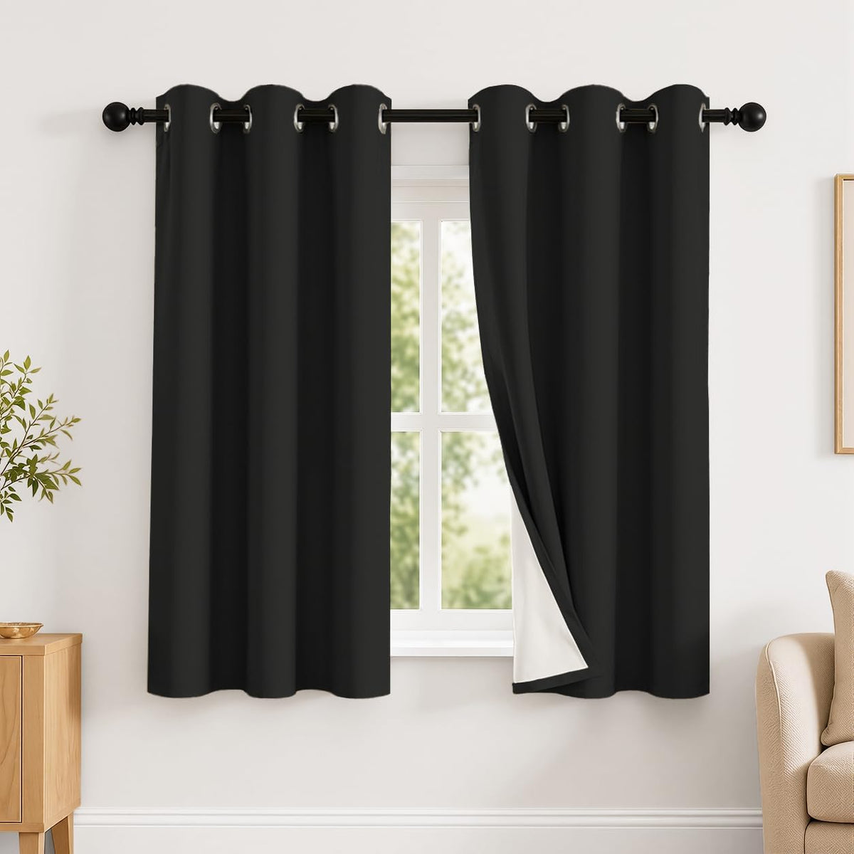 2 Panels 100% Blackout Curtains, Midweight Grommet Drapes | Thermal Insulated Drapes With White Backing, gallery view 77