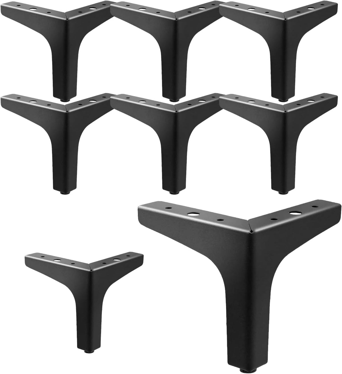 Multiple black V-shaped legs shown in overlapping layout with one enlarged leg detail at lower right