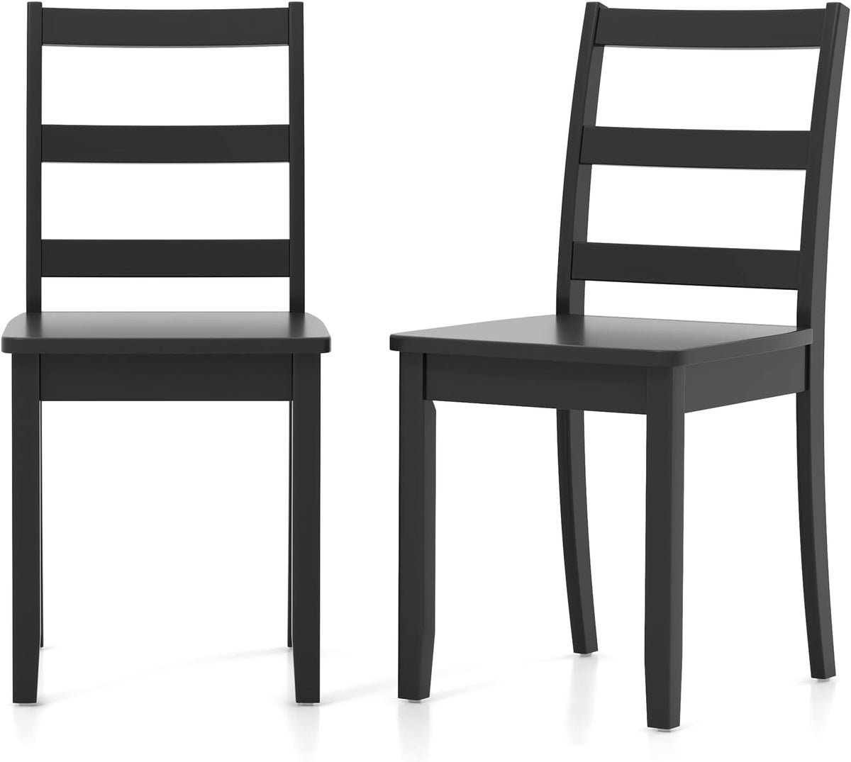 Matte black ladder-back chairs displayed front and angled right to show smooth seat surface and back slats