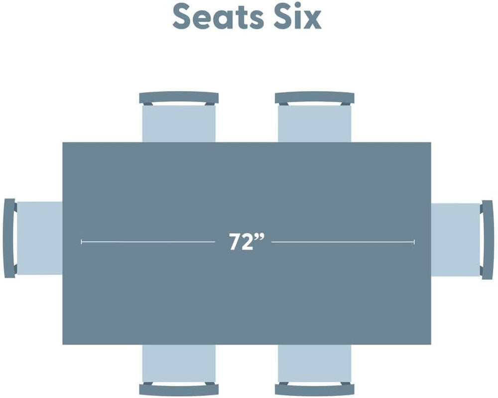 Top-down illustration of a rectangular table and six chairs showing a 72-inch span