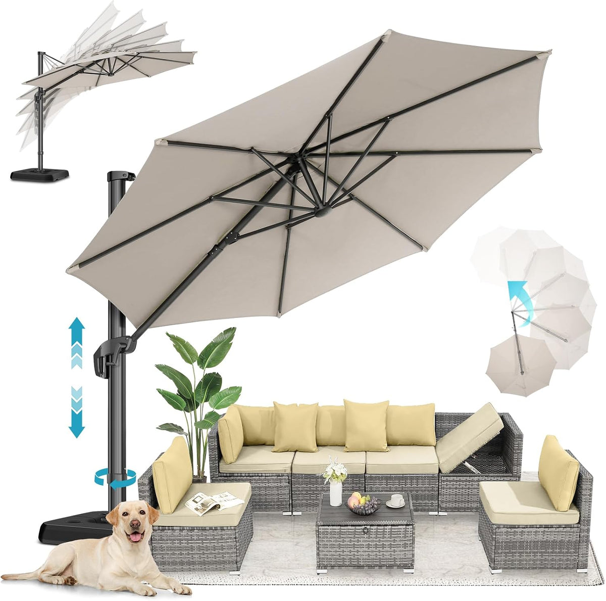 HOTEEL 10x10ft Patio Umbrella Cantilever Umbrella Double Top - Upgrade and Intensify - 360 Rotation and 5, gallery view 17