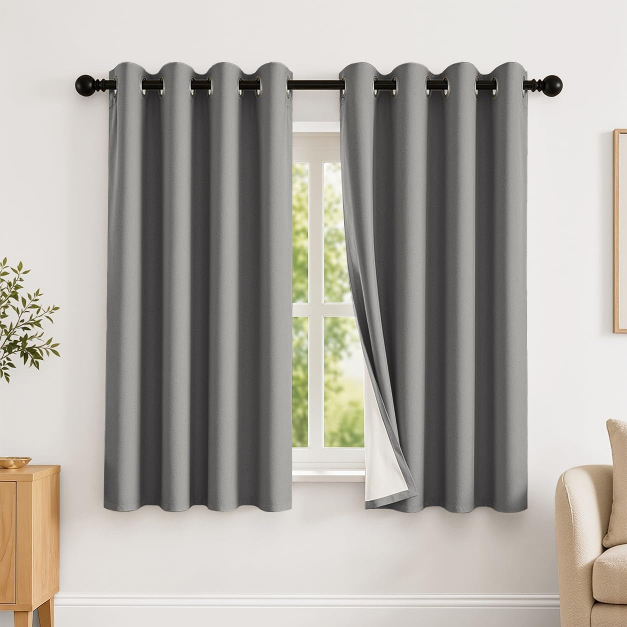 2 Panels 100% Blackout Curtains, Midweight Grommet Drapes | Thermal Insulated Drapes With White Backing, gallery view 92