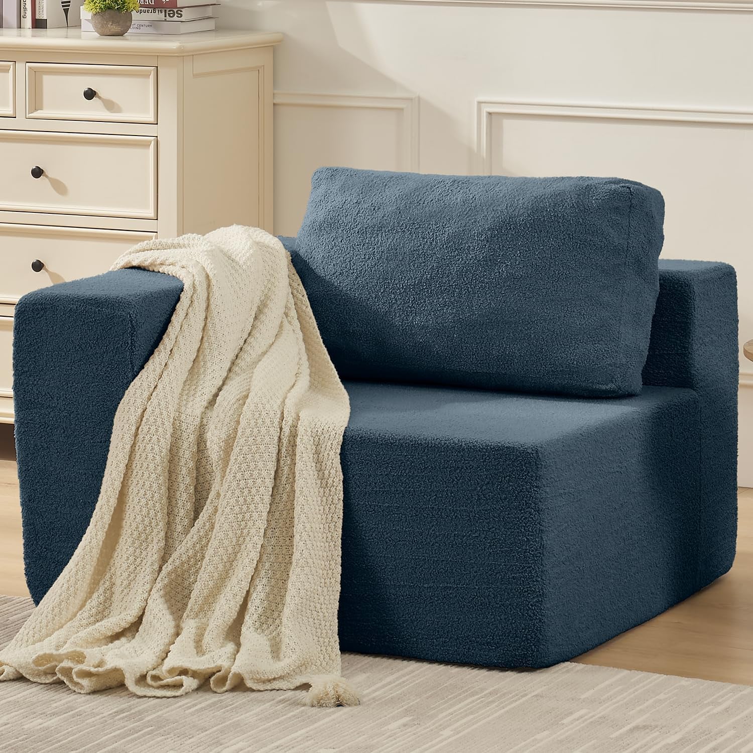 Furnify 136" Cloud Sectional Couch, Left/Right Facing Convertible Sofa with Deep Seat, L-Shape Modular Upholstered Foam Couch for Living Room Bedroom, No Assembly Required (Corduroy Fabric, Beige)