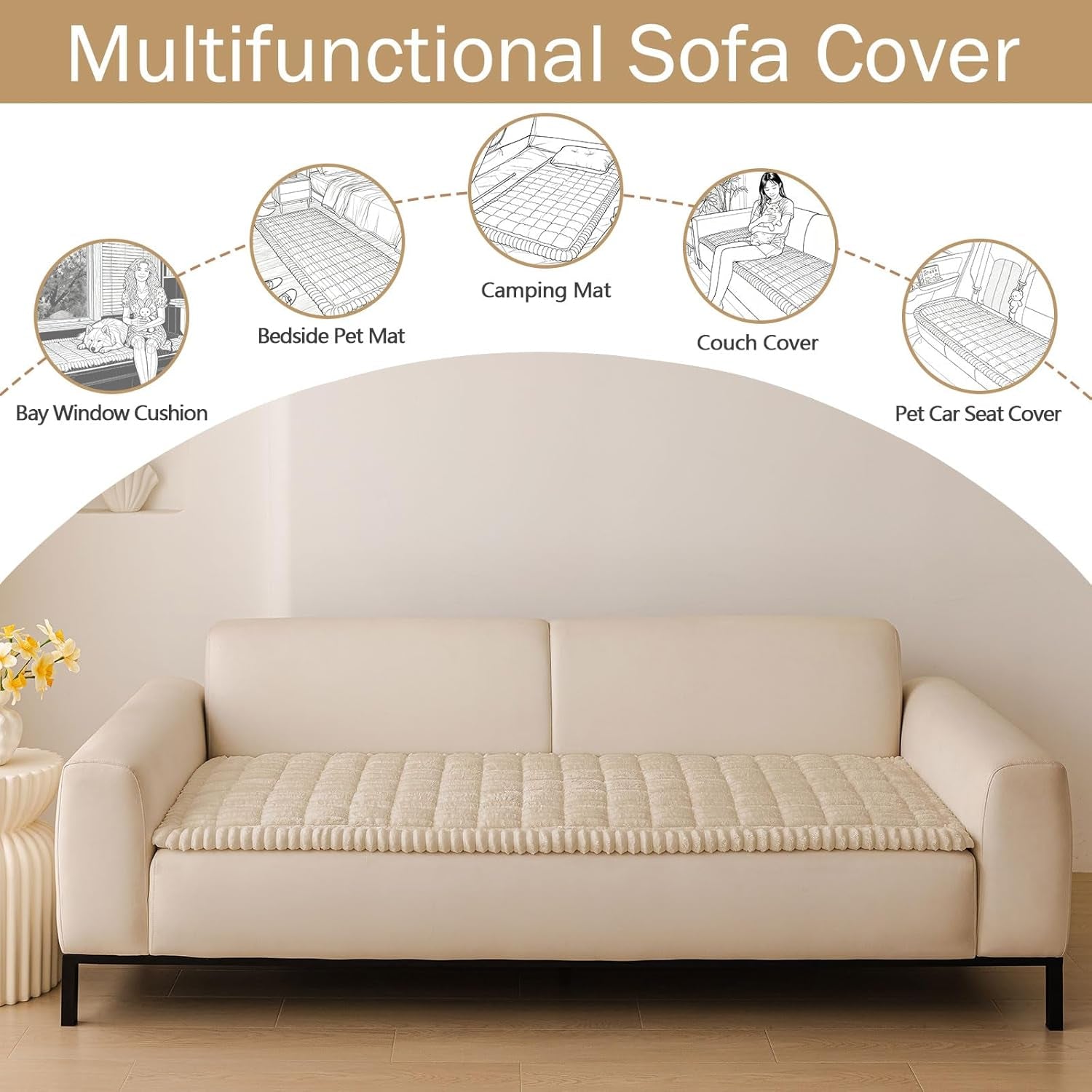 Couch Cover for Dogs, Washable Non Slip Plush Flannel Sofa Protector | Thick Flannel, Silicone Anti-Slip Backing, Pet Hair & Scratch Protection, Fits Sofa & Loveseat (27.6" X 70.9")