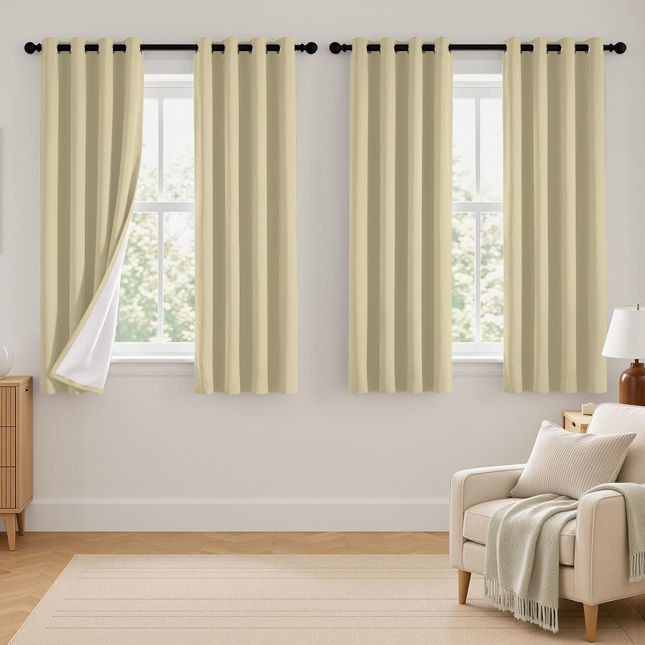 2 Panels 100% Blackout Curtains, Midweight Grommet Drapes | Thermal Insulated Drapes With White Backing, gallery view 78