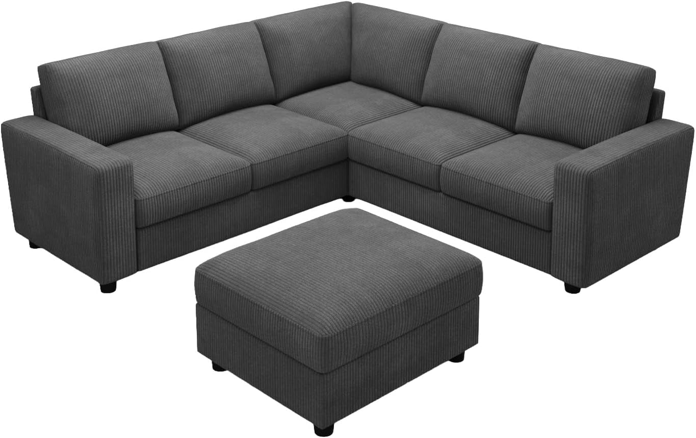 Sectional Sofa, 6 Seater L-Shaped Sectional Couch with Storage Ottoman for Living Room, Dark Grey