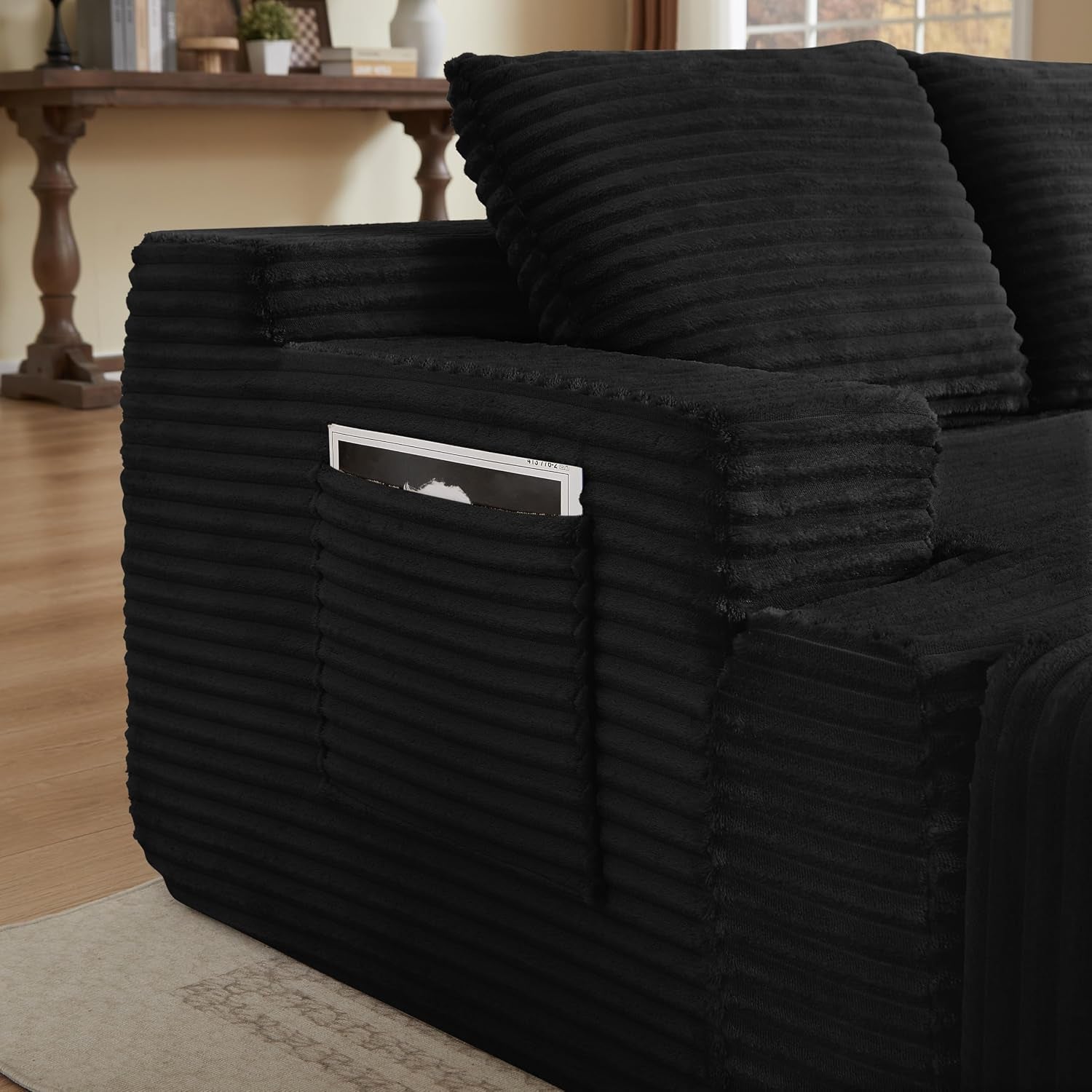 141" Oversized U Shaped Cloud Sectional Couches with Storage Console for Living Room, Corduroy Compressed Boneless Couch, Symmetrical Sofa & Couch with Movable Ottomans, Cup Holder