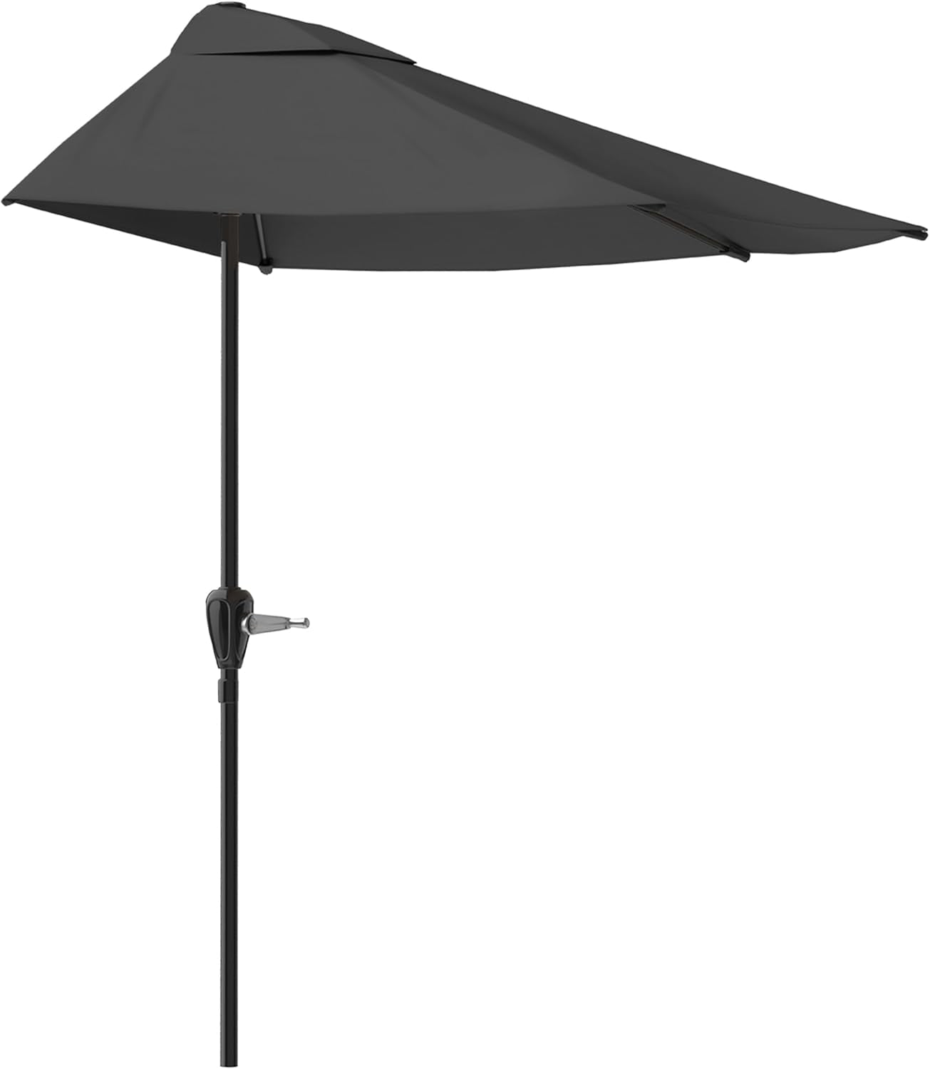 Charcoal black half-canopy umbrella viewed from the side showing the vented top and straight pole