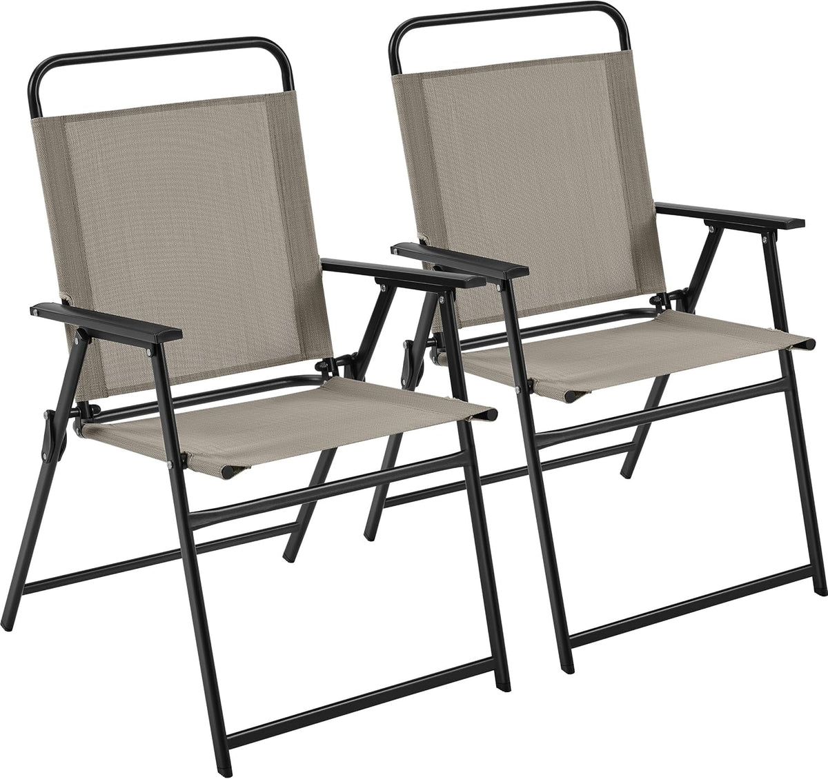Pair of folding patio chairs shown side by side on a plain white background.