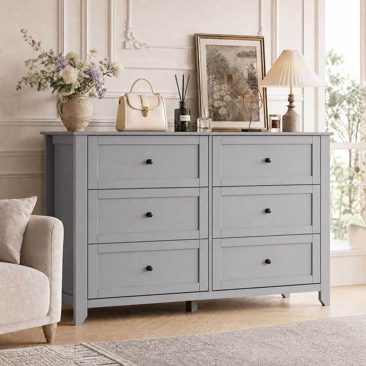 GarveeHome White 6 Drawer Dresser for Bedroom