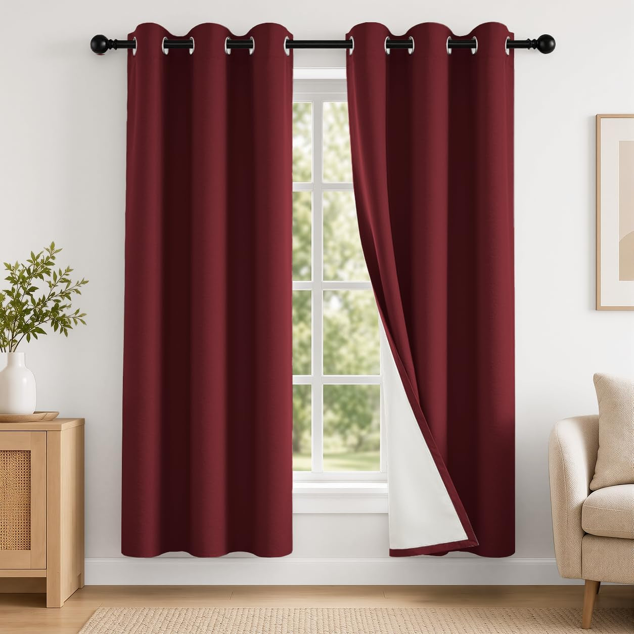 2 Panels 100% Blackout Curtains, Midweight Grommet Drapes | Thermal Insulated Drapes With White Backing, gallery view 87