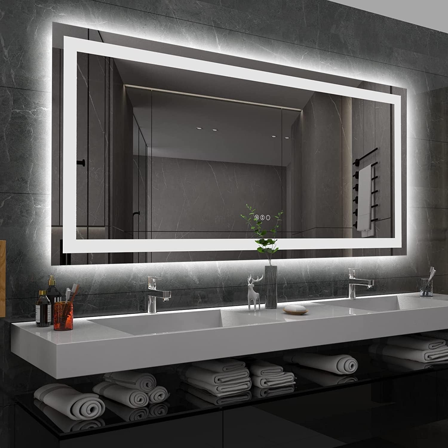 Amorho LED Mirror for Bathroom, 24"x30" with Front Light and Backlight | Stepless Dimmable, Anti-Fog, gallery view 55