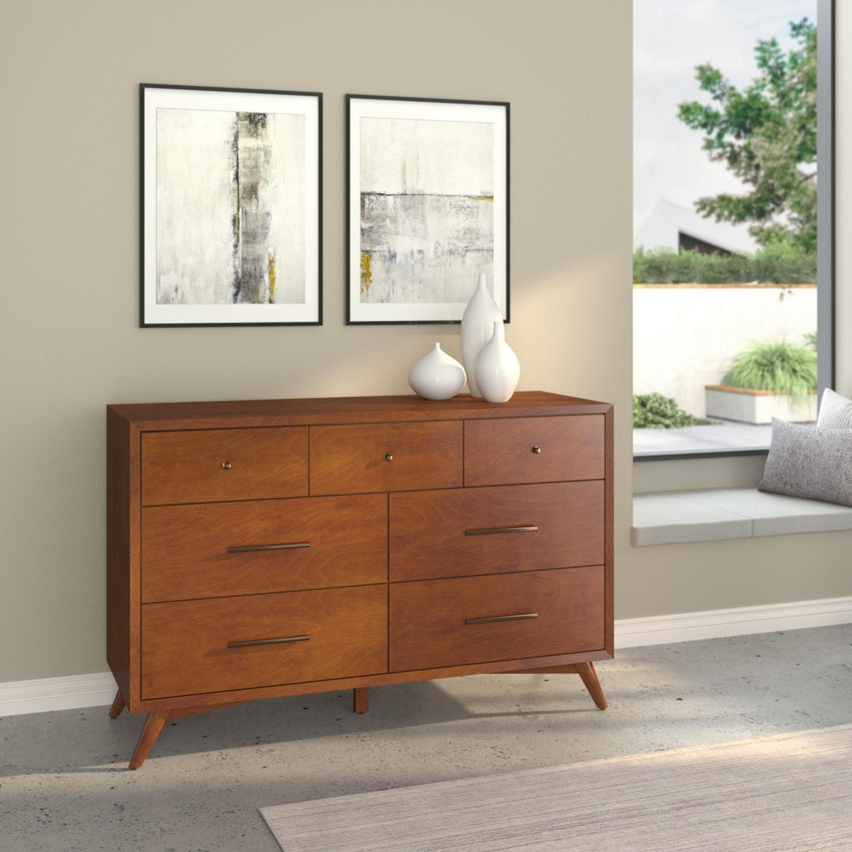 Flynn Mid Century Modern 7 Drawer Dresser - Chestnut