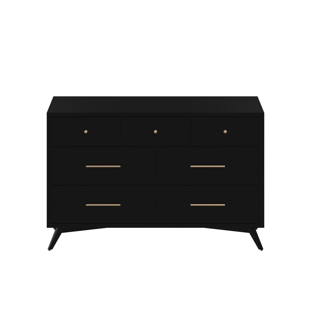 Flynn Mid Century Modern 7 Drawer Dresser - Black