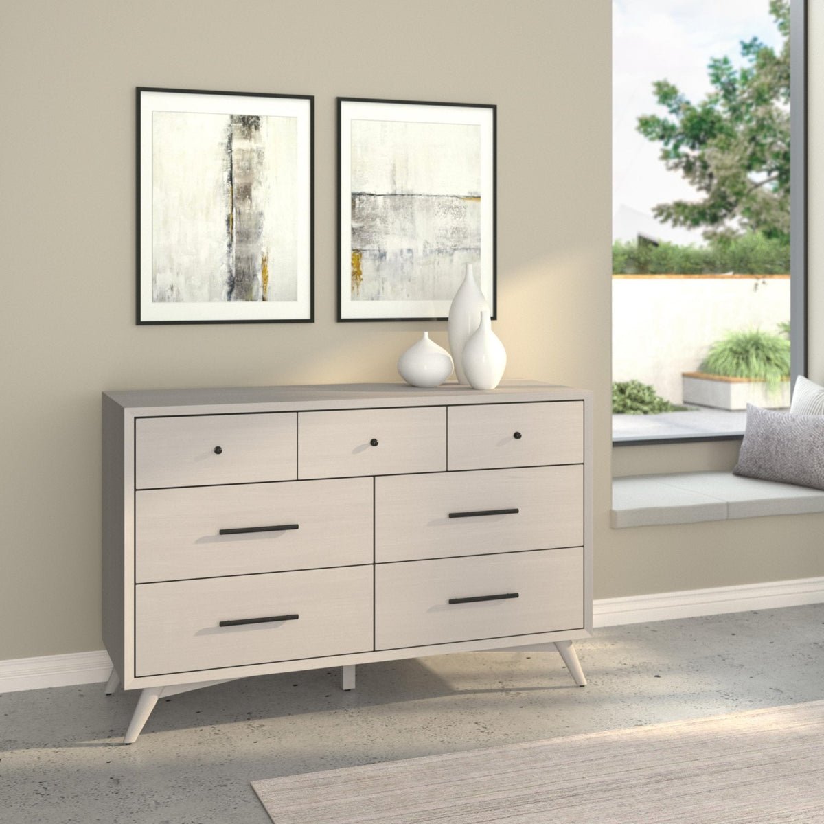 Flynn Mid Century Modern 7 Drawer Dresser - Gray