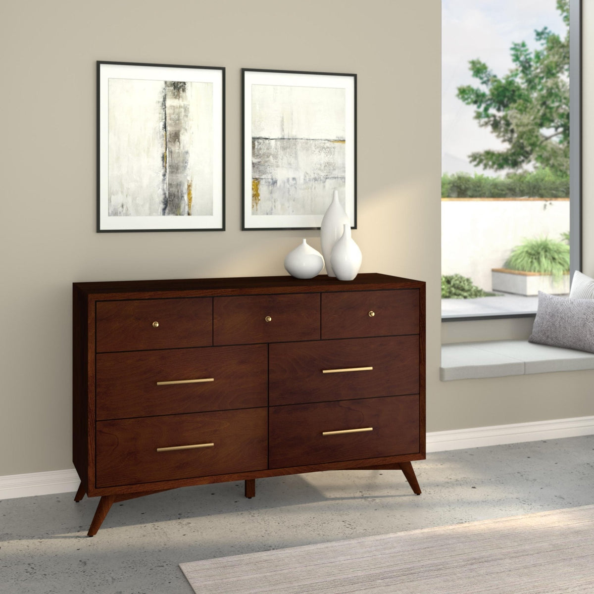Flynn Mid Century Modern 7 Drawer Dresser - Walnut