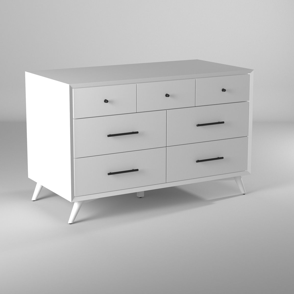 Flynn Mid Century Modern 7 Drawer Dresser - White