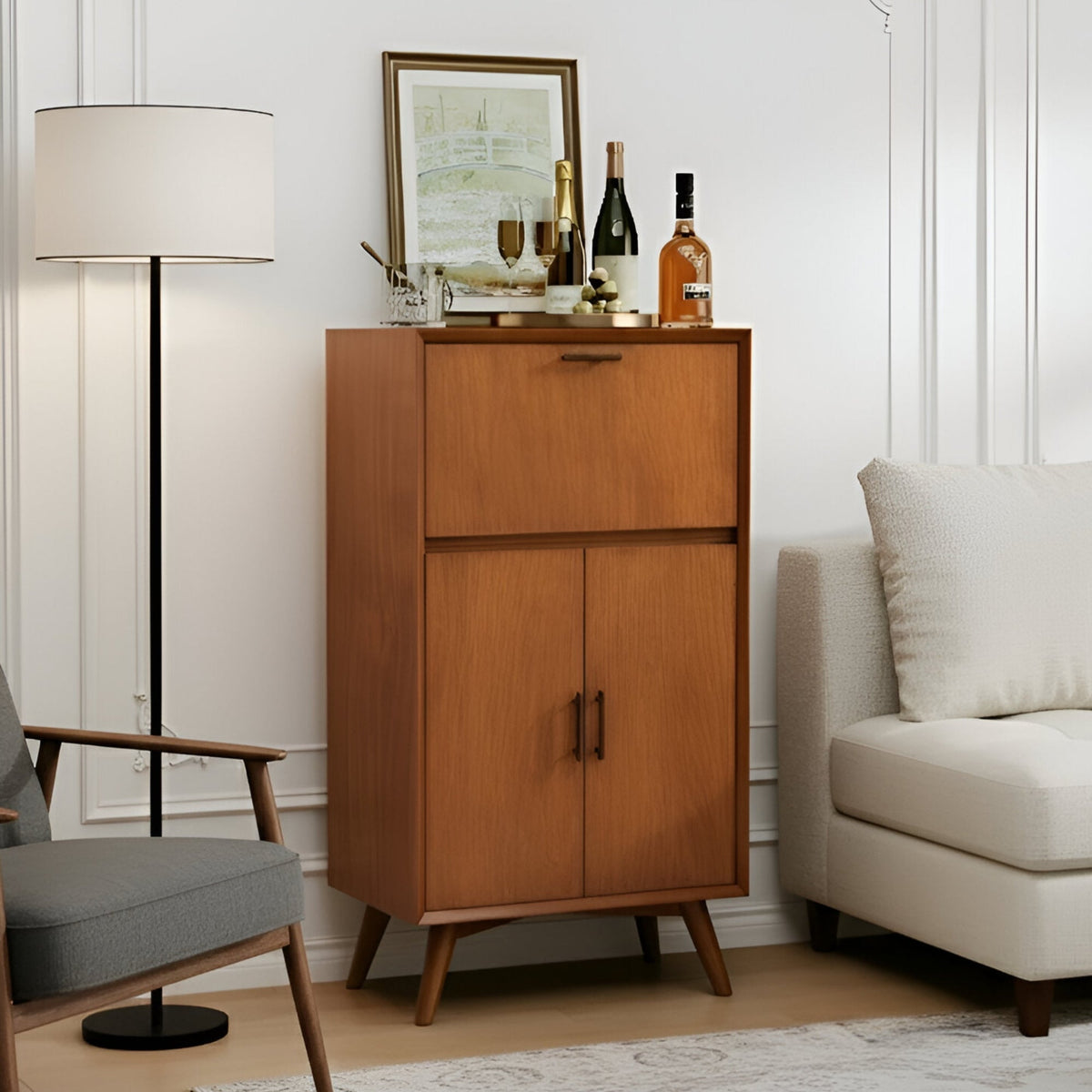 Flynn Large Bar Cabinet with Drop Down Tray - Chestnut