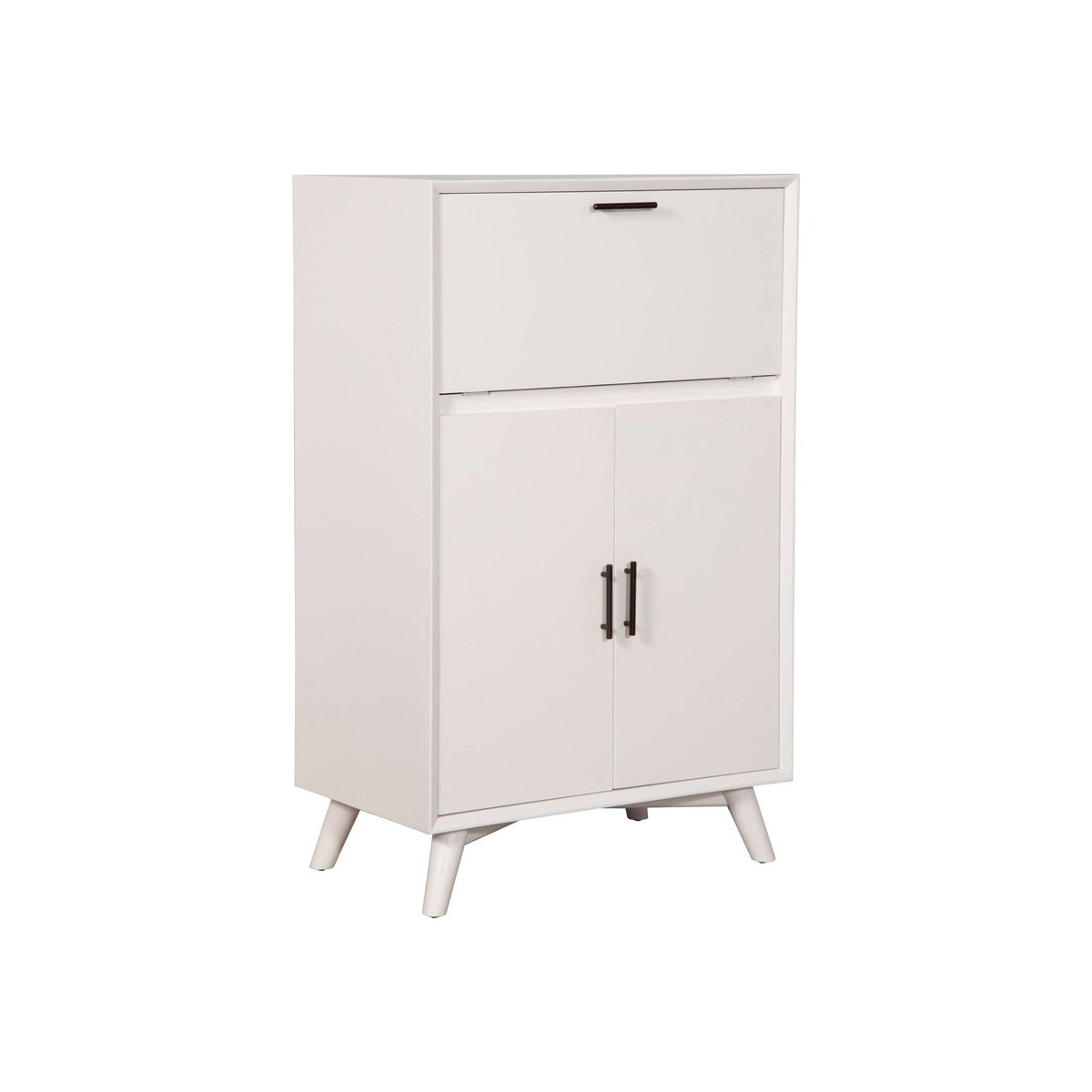 Flynn Large Bar Cabinet with Drop Down Tray - White