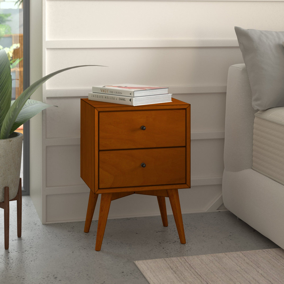 Flynn Mid Century Modern 2 Drawer Nightstand - Chestnut
