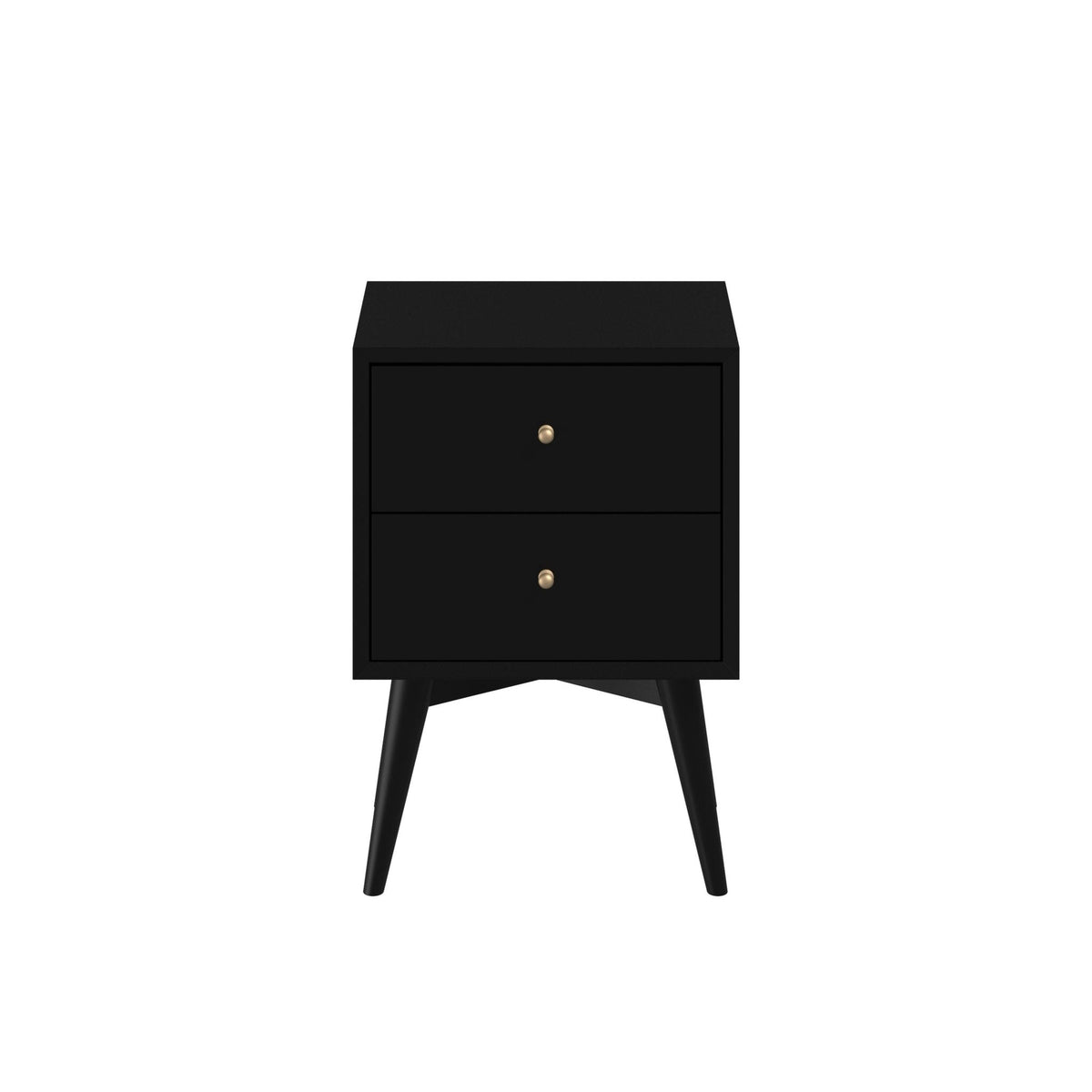Flynn Mid Century Modern 2 Drawer Nightstand - Black