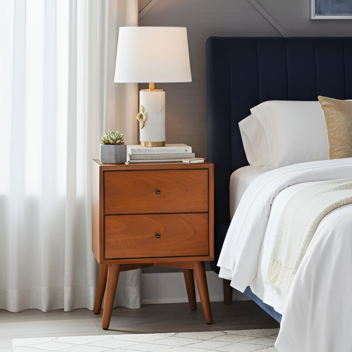 Flynn Mid Century Modern 2 Drawer Nightstand - Chestnut