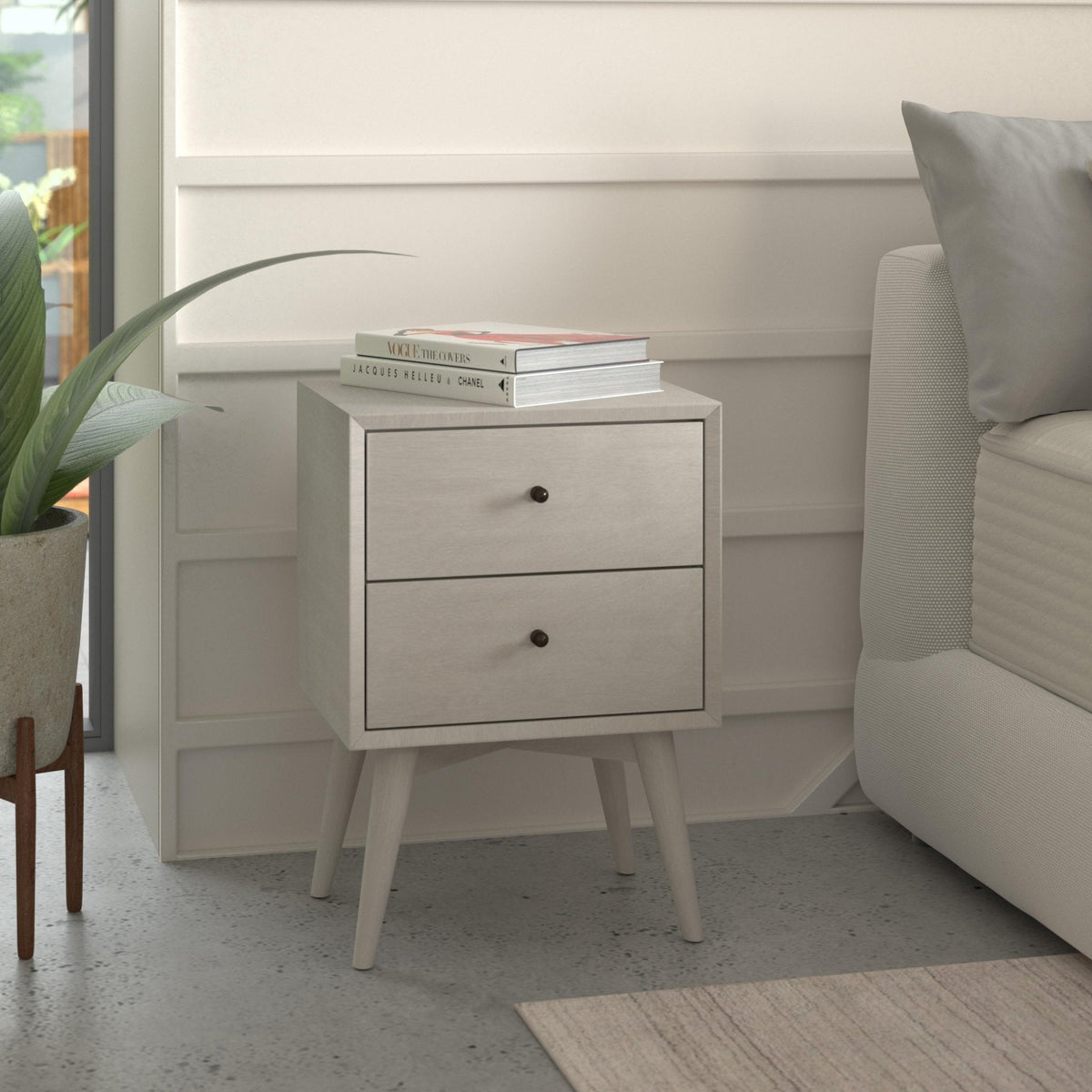 Flynn Mid Century Modern 2 Drawer Nightstand - Gray