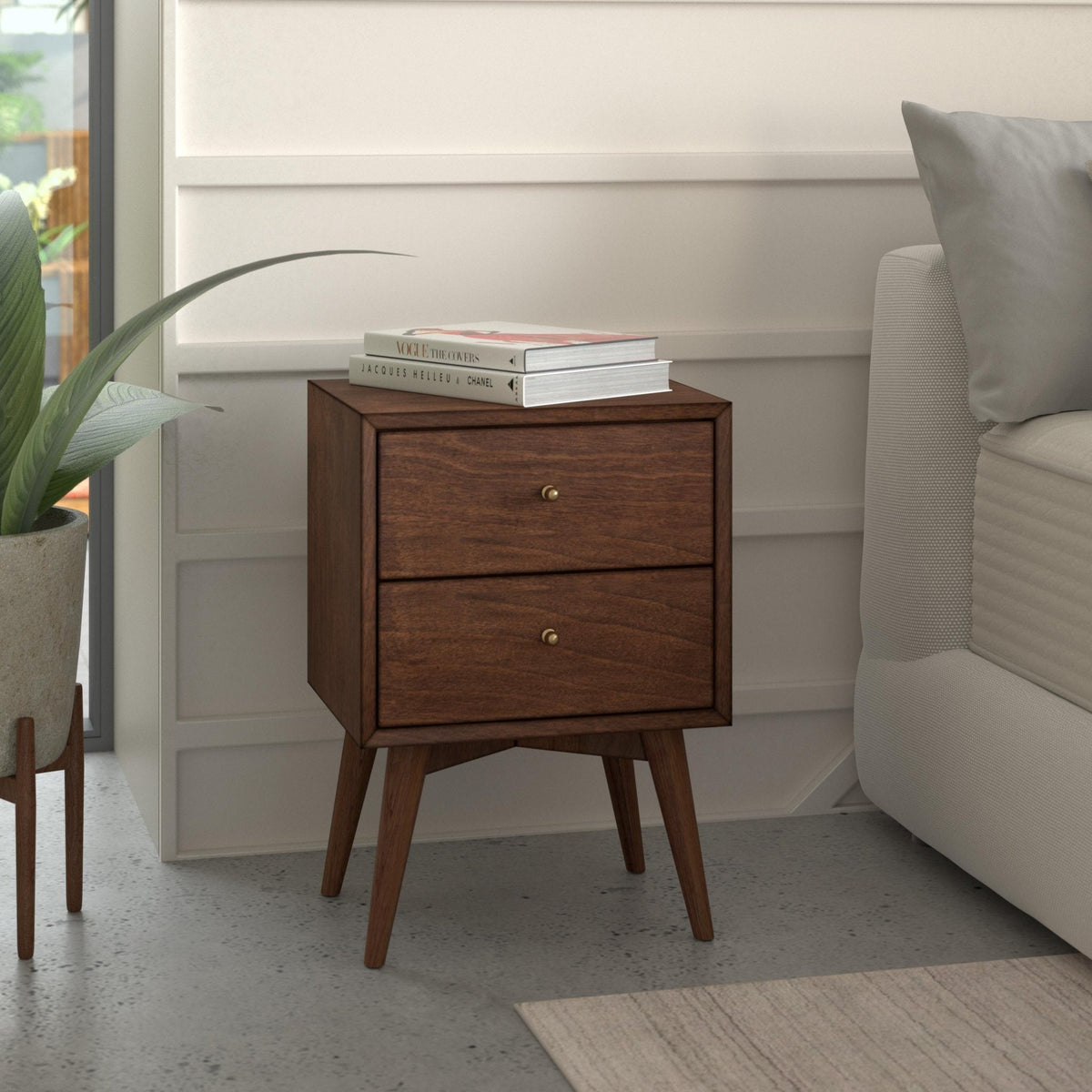 Flynn Mid Century Modern 2 Drawer Nightstand - Walnut