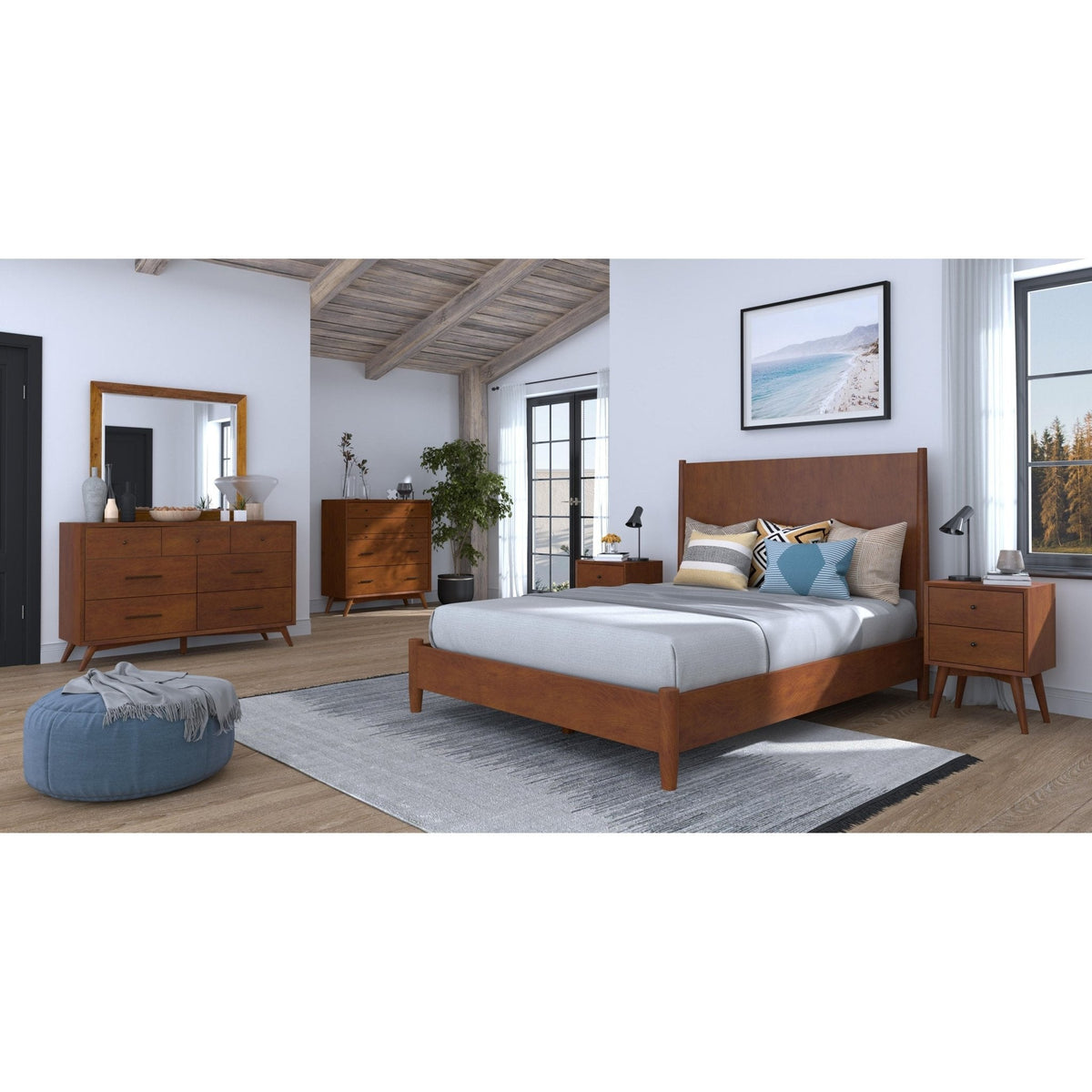 Flynn Mid Century Modern Queen Panel Bed - Chestnut