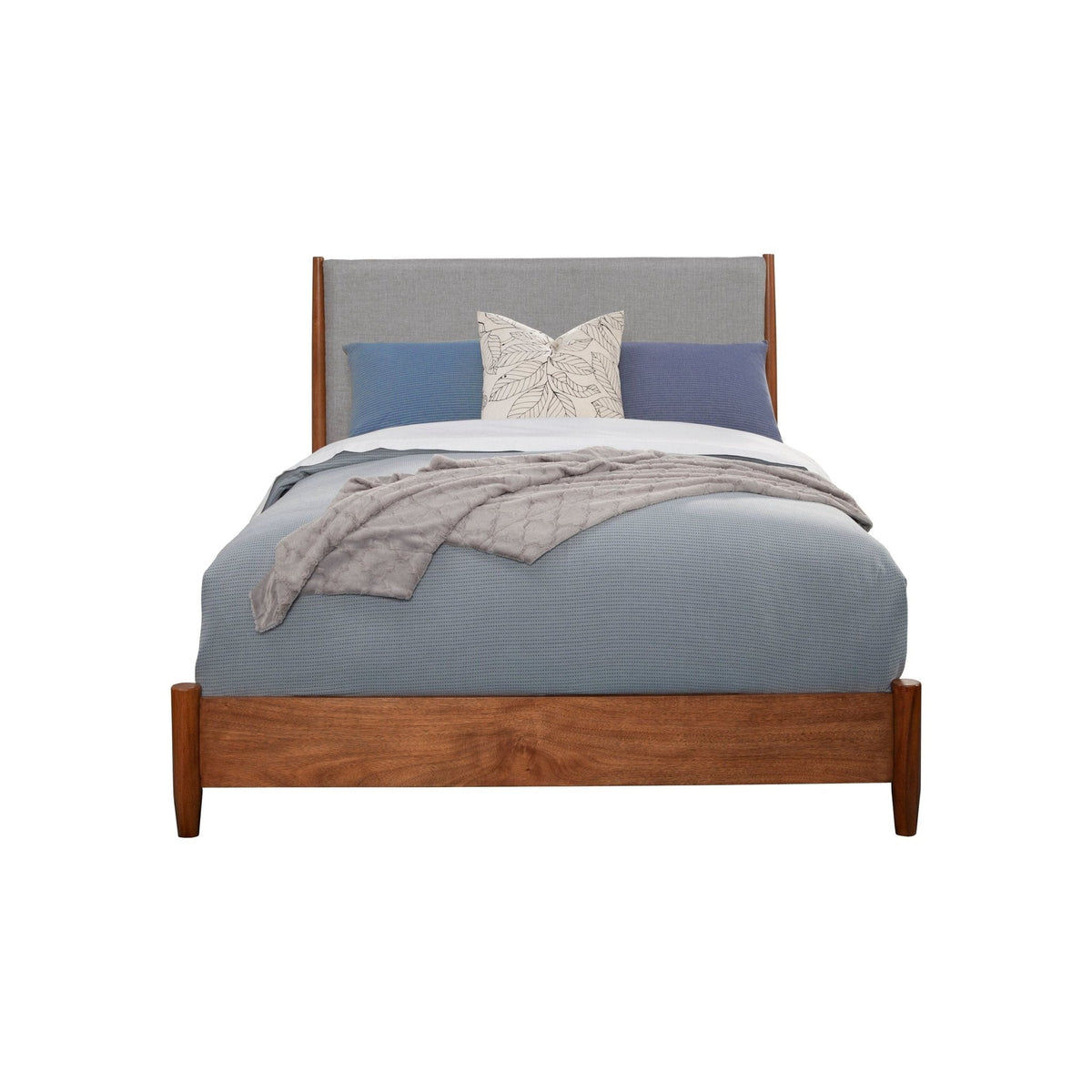 Flynn Mid Century Modern Two Tone Full Size Panel Bed, Chestnut/Grey